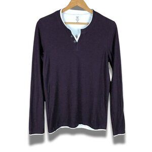 INC Long Sleeve Dark Purple/White Cotton Henley NEW XS